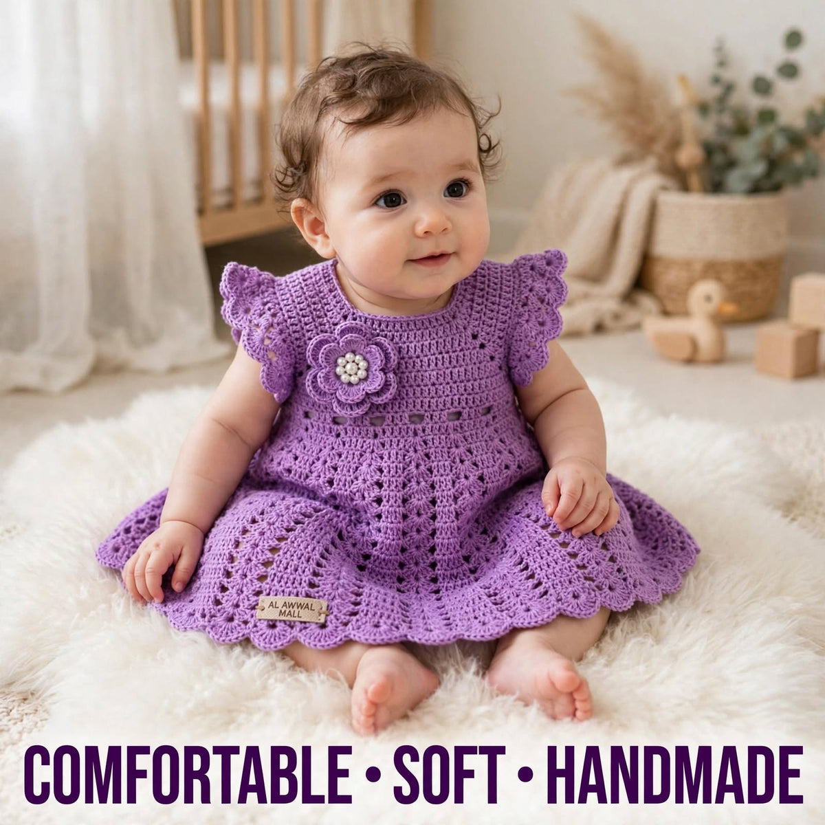 Handmade Crochet Baby Girl Dress β Cute & Elegant Purple Outfit