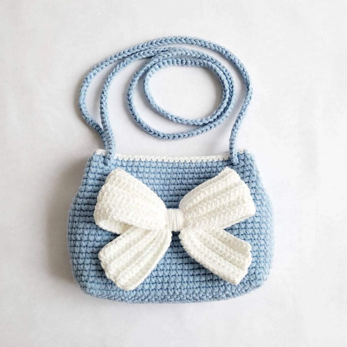 Handmade Crochet Handbag β Slate Blue with White Border & Butterfly Detail