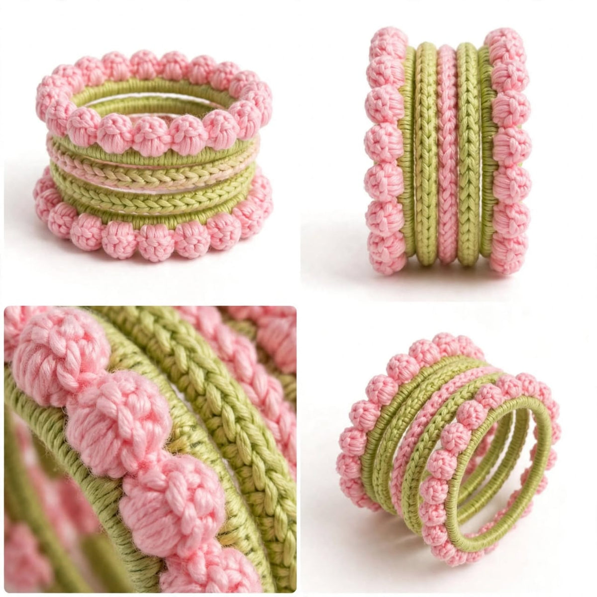 Pink floral Crochet Bangles Set For Girls & Womens