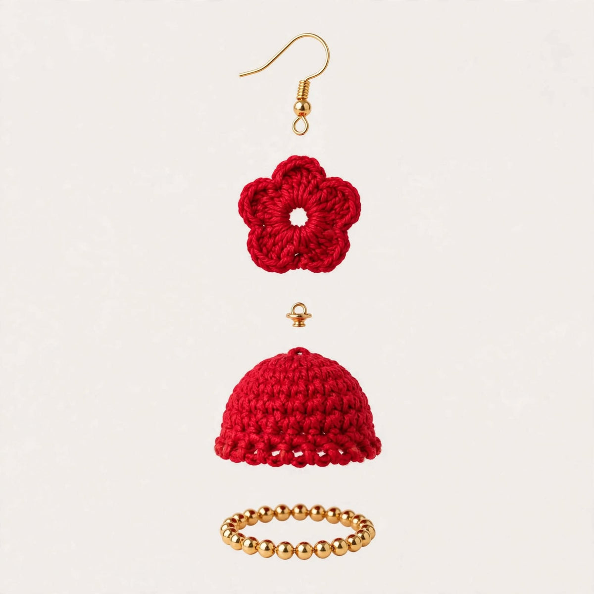 Red Crochet Lotus Jhumka Earrings