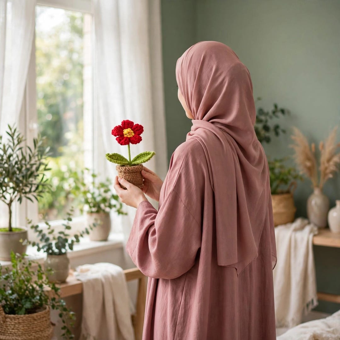 Handmade Crochet Beige Coat with Colorful Daisy Flower