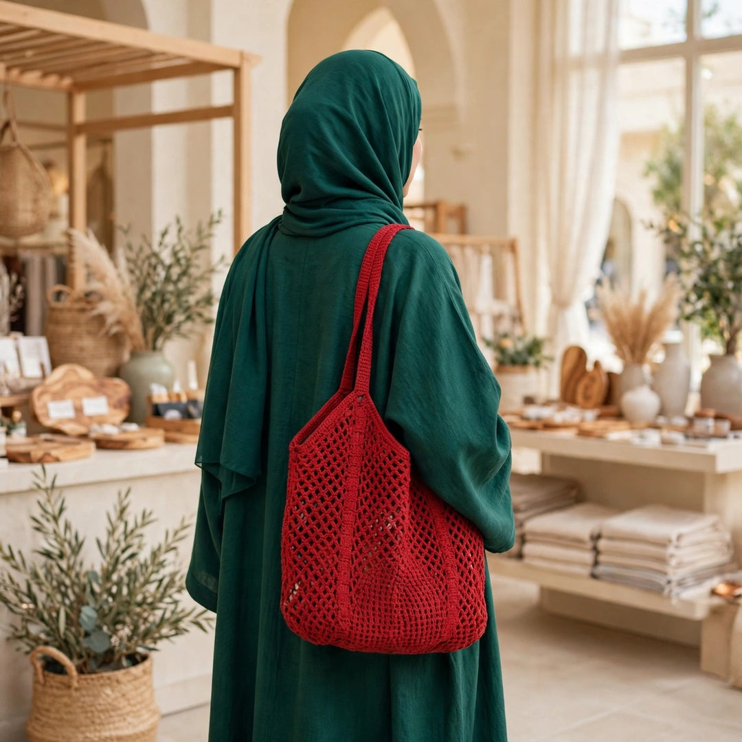 Red Crochet Mesh Stitch Tote Bag – Handmade Design