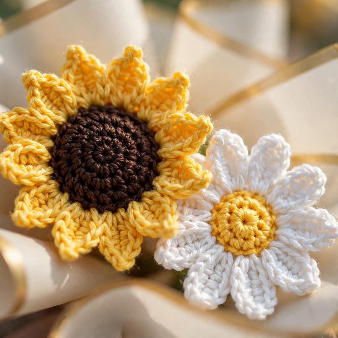 Sunflower & White Daisy Flower Bouquet with Cream Paper Wrapping