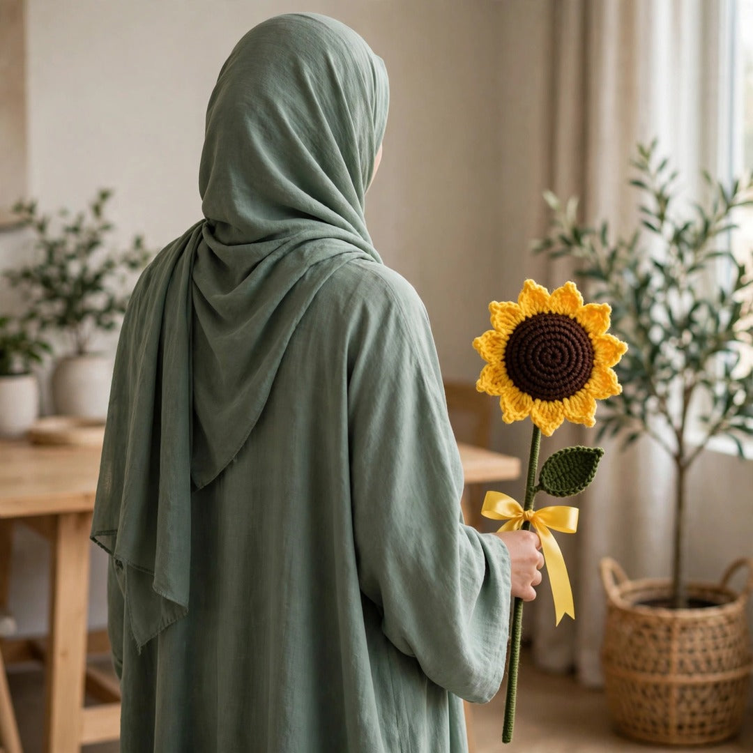 Handmade Crochet Sunflower with Stem – Single Flower