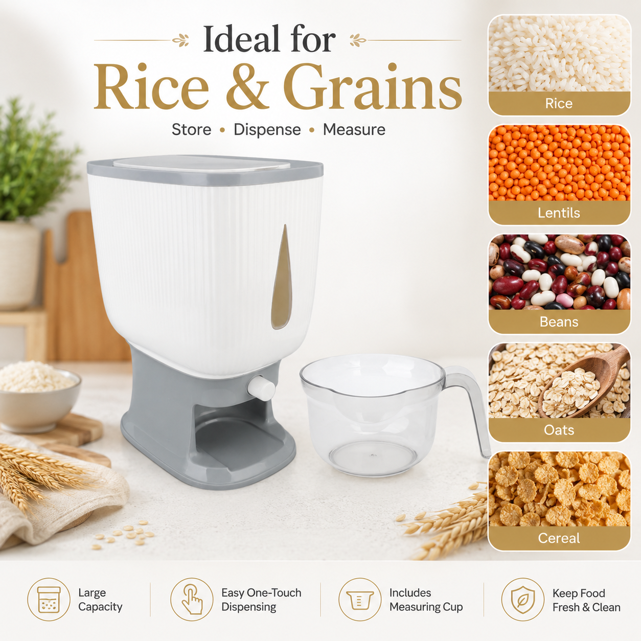 10 KG Automatic Rice & Grain Dispenser with Measuring Cup