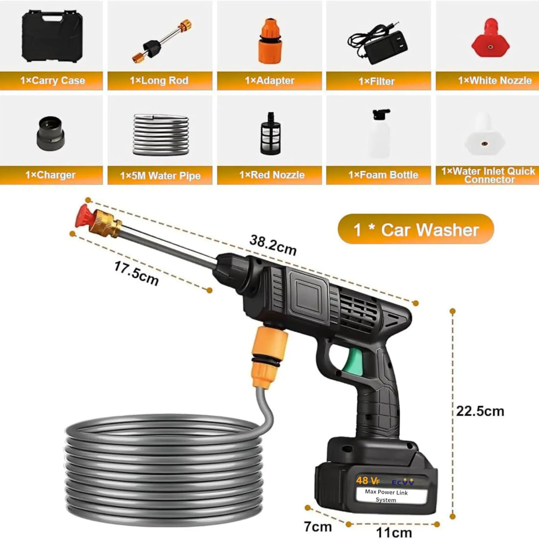 Rechargeable High Pressure Washer Gun Cordless for Car, Solar, Bikes & more