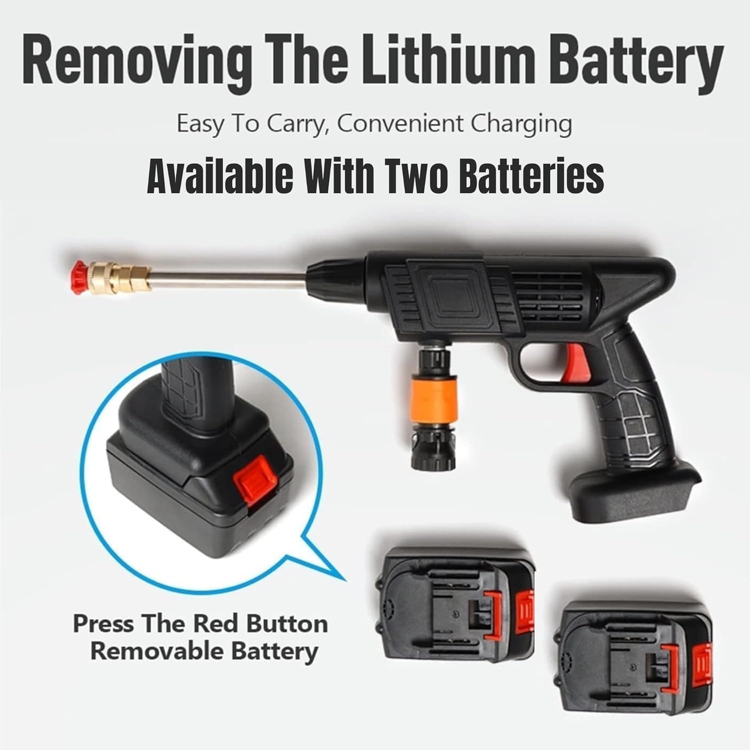 2 Batteries Rechargeable Wireless High Pressure Washer Gun for Cars, Solar, Bikes, Plants & more
