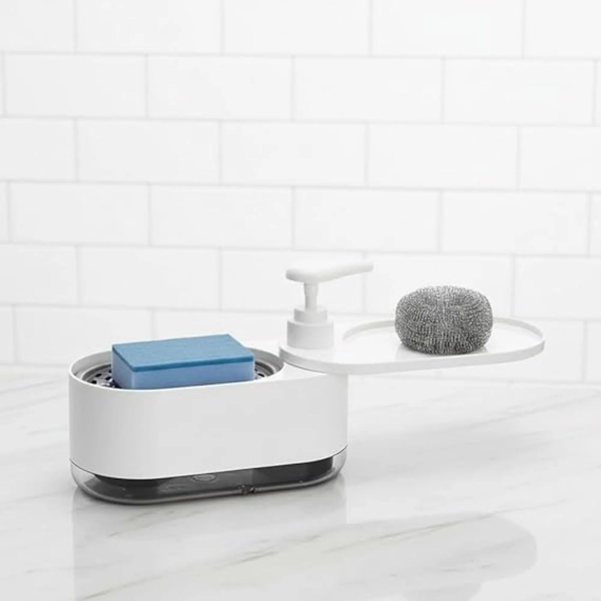 Versatile Kitchen Dishwashing Soap Dispenser with Dual Compartments Hand Wash & Sponge Tray