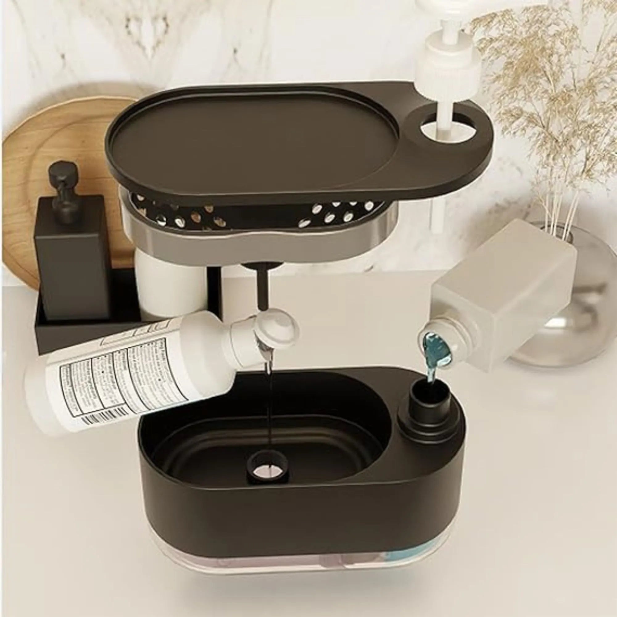 Versatile Kitchen Dishwashing Soap Dispenser with Dual Compartments Hand Wash & Sponge Tray