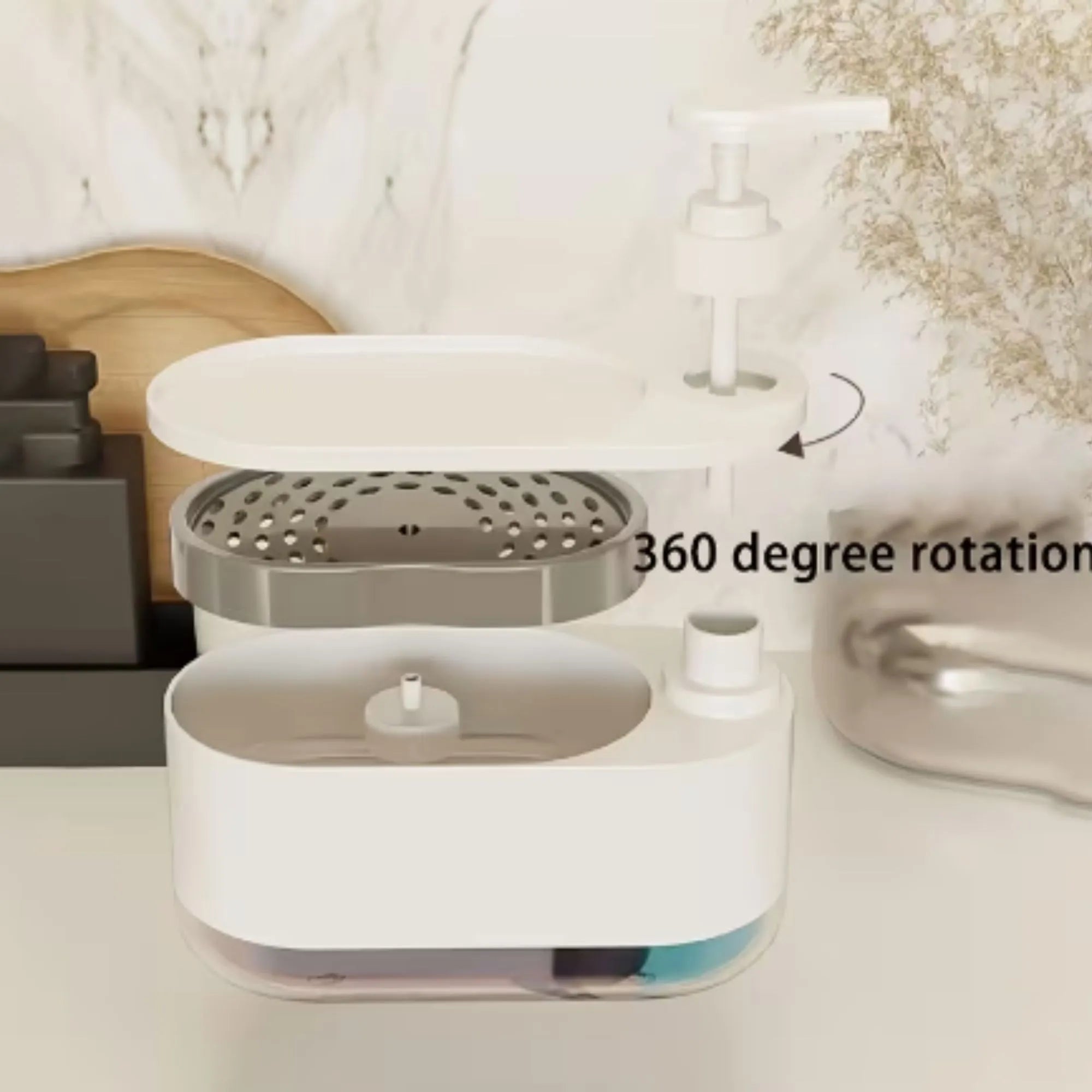 Versatile Kitchen Dishwashing Soap Dispenser with Dual Compartments Hand Wash & Sponge Tray
