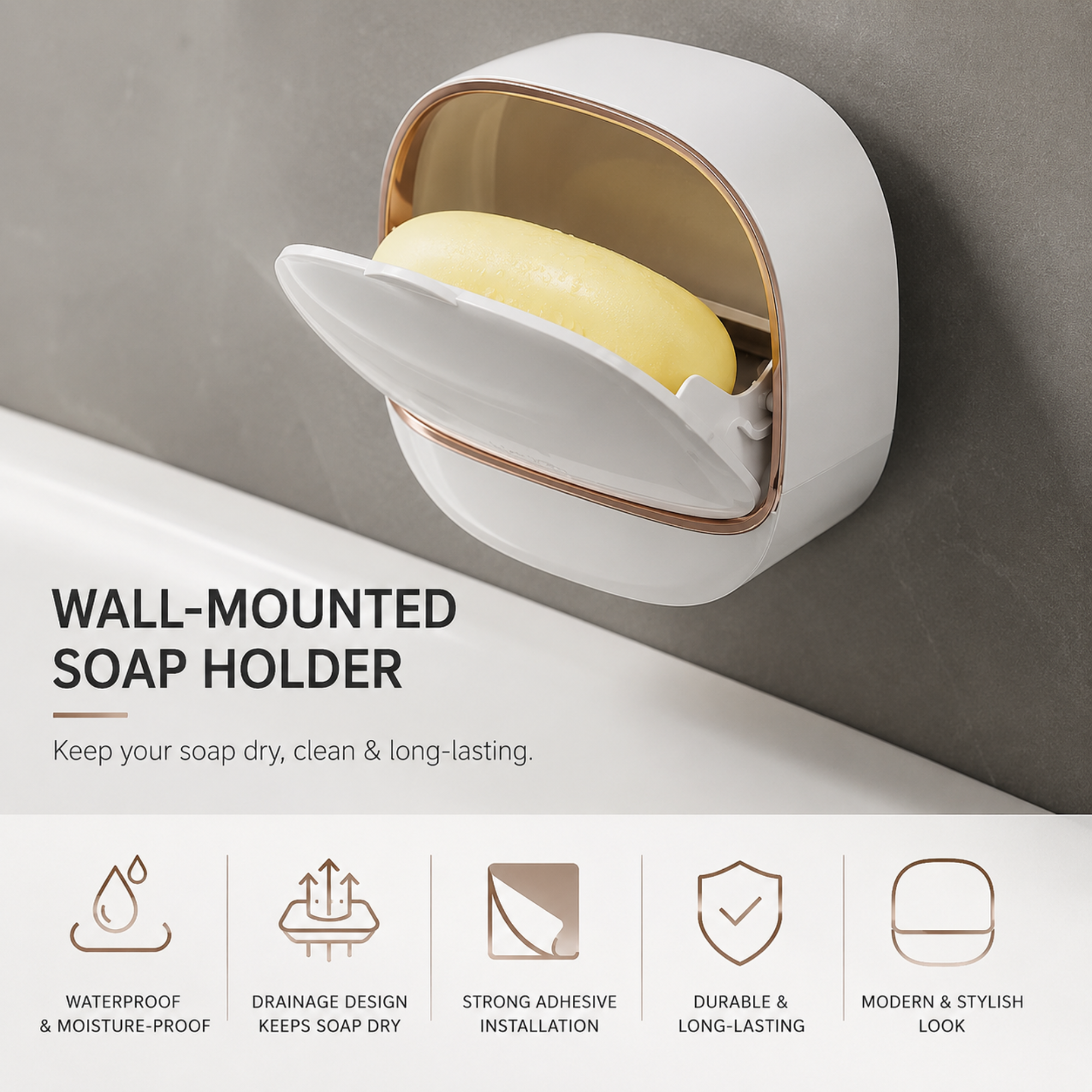 Luxury Wall Mounted Soap Holder with Flip Cover