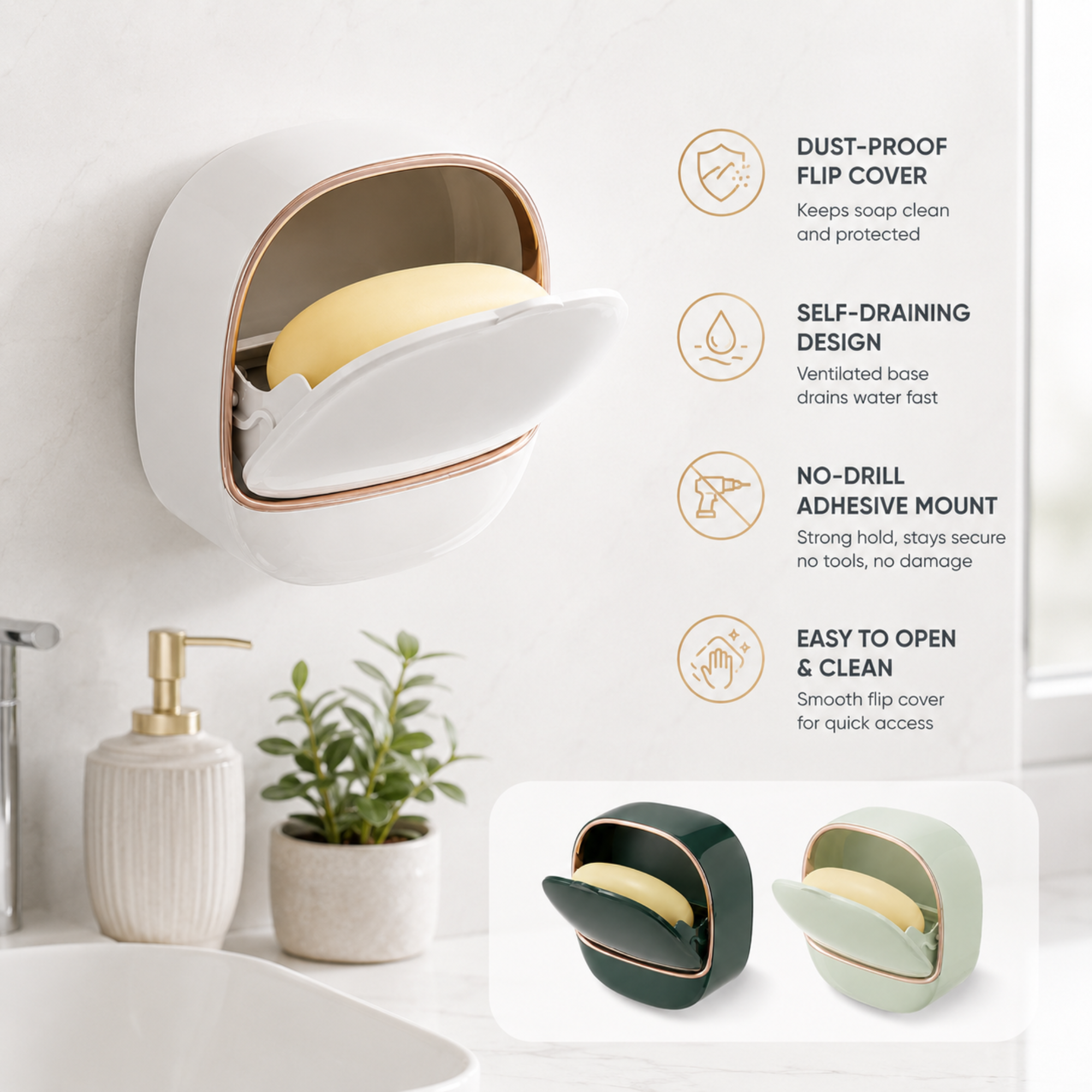 Luxury Wall Mounted Soap Holder with Flip Cover