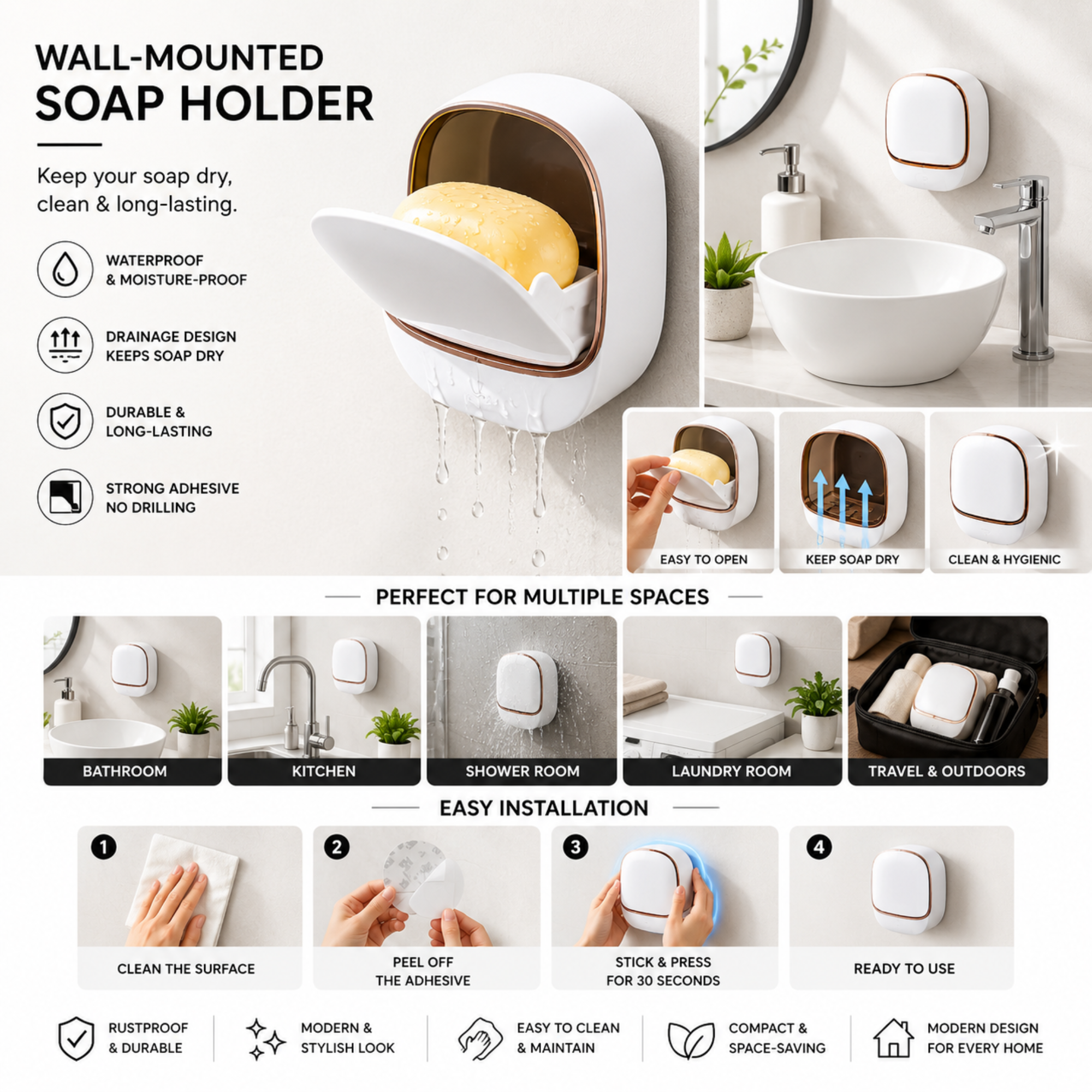 Luxury Wall Mounted Soap Holder with Flip Cover