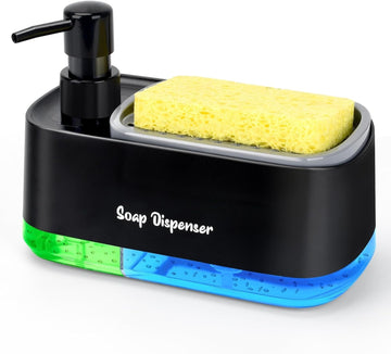 Kitchen Dishwashing Soap Dispenser with Dual Compartments Hand Wash & Sponge Tray
