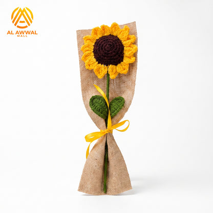 Handmade Crochet Yellow Sunflower with Long Stem & Double Petals