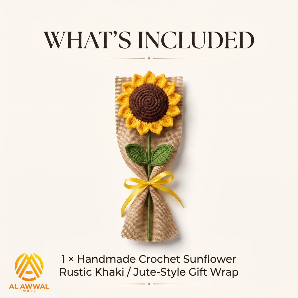 Handmade Crochet Yellow Sunflower with Long Stem & Double Petals