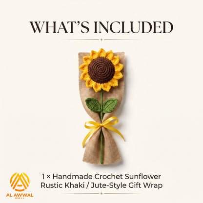 Handmade Crochet Yellow Sunflower with Long Stem & Double Petals