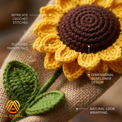 Handmade Crochet Yellow Sunflower with Long Stem & Double Petals