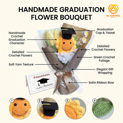 Graduation Bouquet with Sunflower, Graduation Cap & Floral Wrap