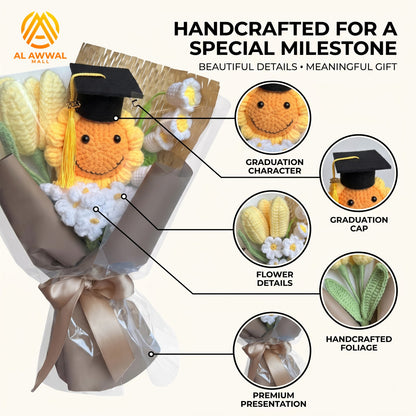 Graduation Bouquet with Sunflower, Graduation Cap & Floral Wrap