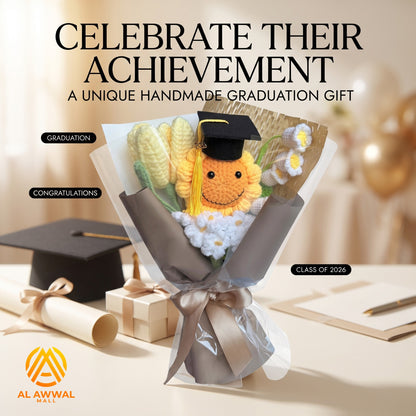 Graduation Bouquet with Sunflower, Graduation Cap & Floral Wrap