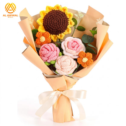 Sunflower & Rose Bouquet with Cream Pink Roses and Daisies