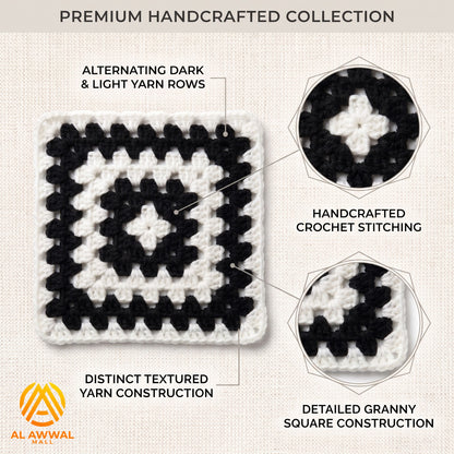 Handmade Crochet Square Cup Mat with Black & White Row Pattern