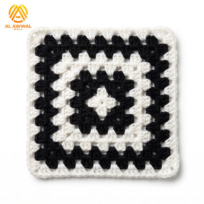 Handmade Crochet Square Cup Mat with Black & White Row Pattern