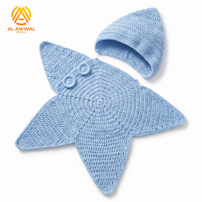 Baby Starfish Crochet Blanket with Hood – Cozy Baby Wrap