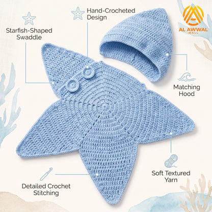 Baby Starfish Crochet Blanket with Hood – Cozy Baby Wrap