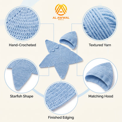Baby Starfish Crochet Blanket with Hood – Cozy Baby Wrap