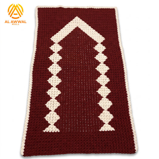 Traditional Maroon Crochet Prayer Mat with Cream Details
