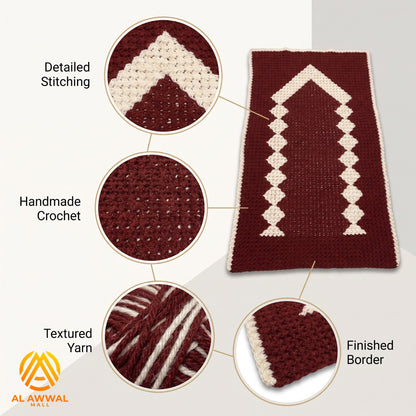 Traditional Maroon Crochet Prayer Mat with Cream Details