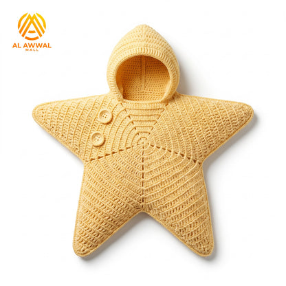 Yellow Starfish-Style Crochet Baby Blanket with Hood
