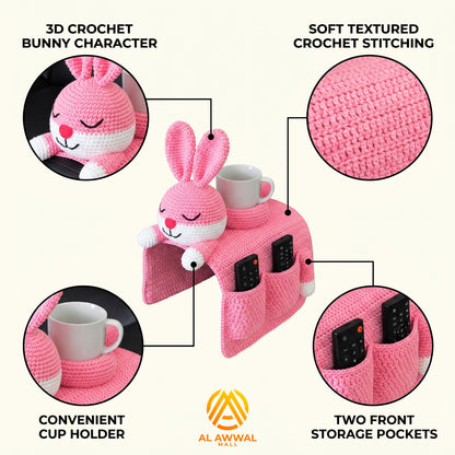 Handmade Crochet Pink Rabbit Sofa Armrest Pocket Organizer
