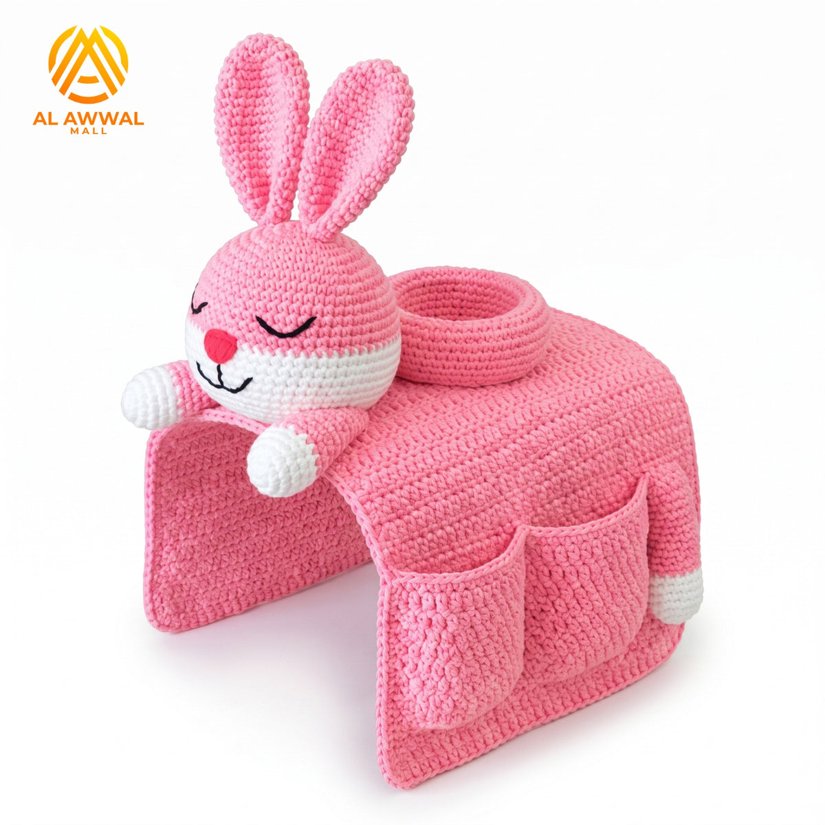 Handmade Crochet Pink Rabbit Sofa Armrest Pocket Organizer