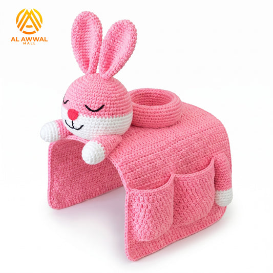 Handmade Crochet Pink Rabbit Sofa Armrest Pocket Organizer