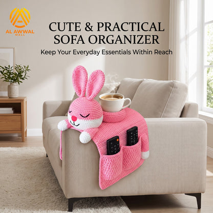 Handmade Crochet Pink Rabbit Sofa Armrest Pocket Organizer