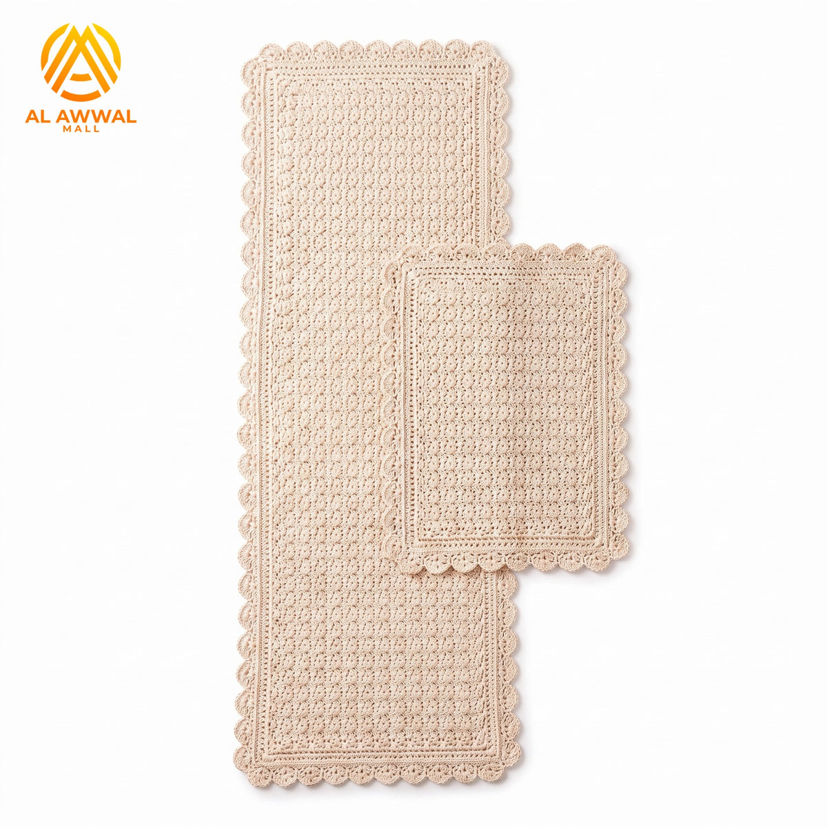 Cream Crochet Table Runner with Lace Border & Placemat Set