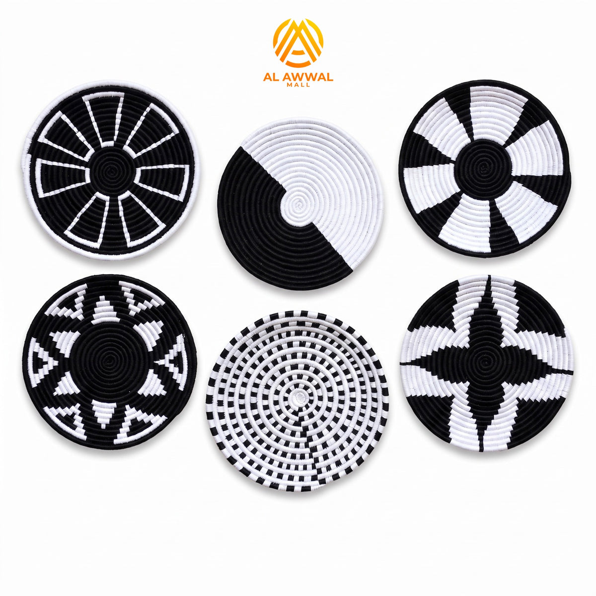 Handmade Crochet Wall Hanging Baskets Set of 5 – Black and White Home Decor