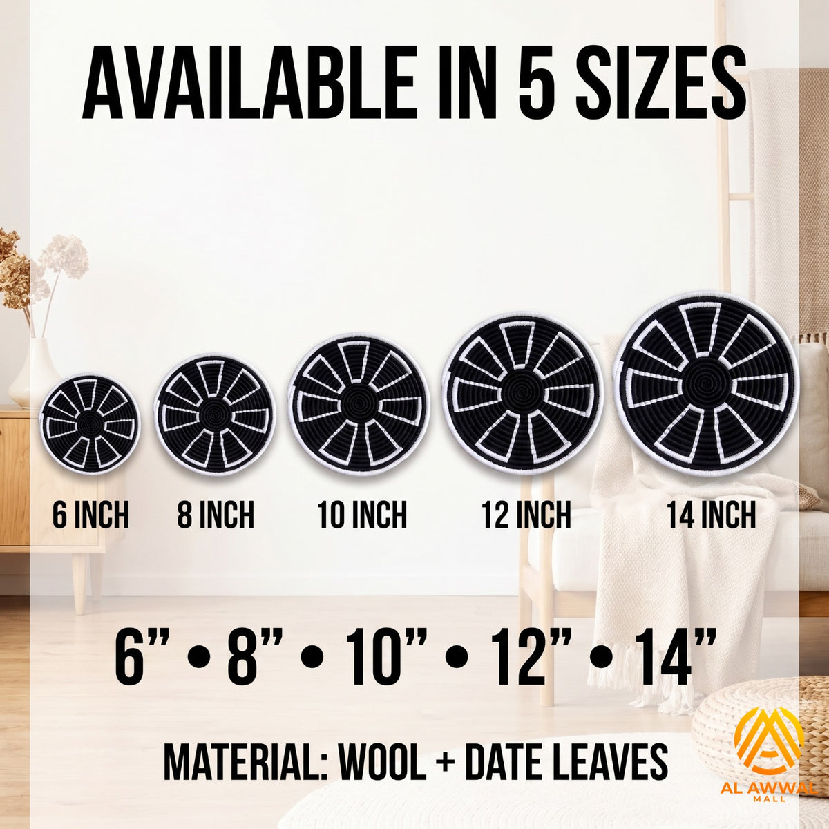 Handmade Crochet Wall Hanging Baskets Set of 5 – Black and White Home Decor
