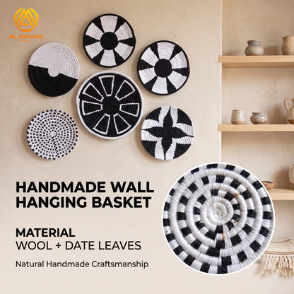 Handmade Crochet Wall Hanging Baskets Set of 5 – Black and White Home Decor