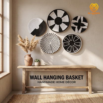 Handmade Crochet Wall Hanging Baskets Set of 5 – Black and White Home Decor