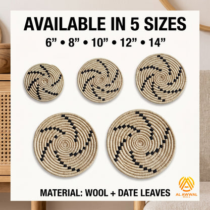 Handmade Wool and Date Palm Leaf Wall Decor Set of 5 – Natural Boho Wall Hanging