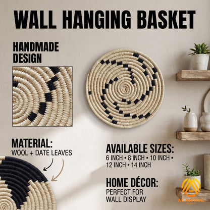 Handmade Wool and Date Palm Leaf Wall Decor Set of 5 – Natural Boho Wall Hanging