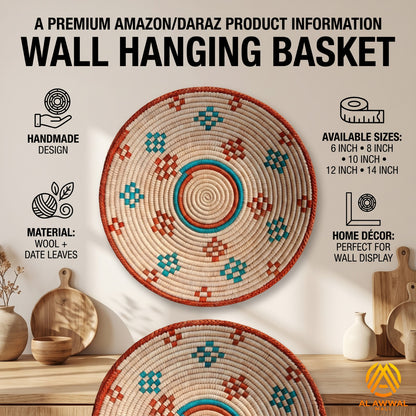 Handmade Dried Leaf Wall Hanging with Blue and Mustard Motifs – 5 Sizes Available