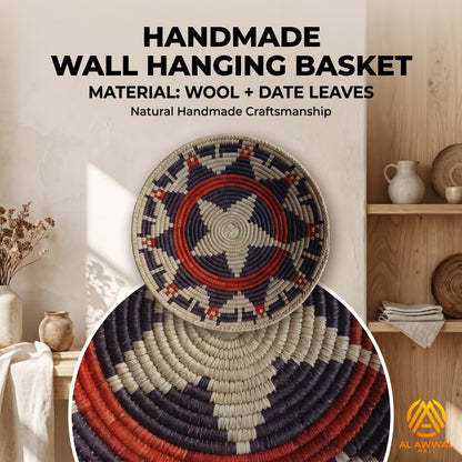 Handmade Dried Leaf Round Wall Hanging with Mustard and Black Star Design
