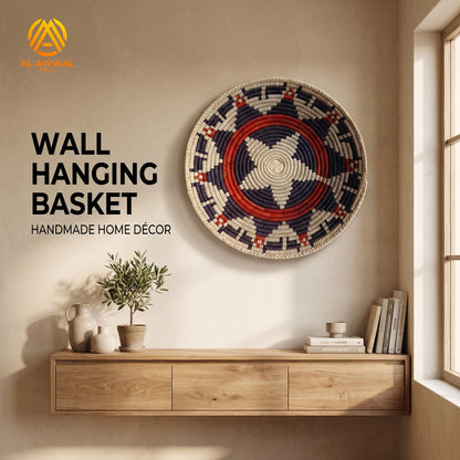 Handmade Dried Leaf Round Wall Hanging with Mustard and Black Star Design