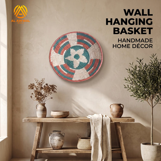 Handmade Round Dried Leaf Wall Hanging with Center Star, Green and Mustard Details