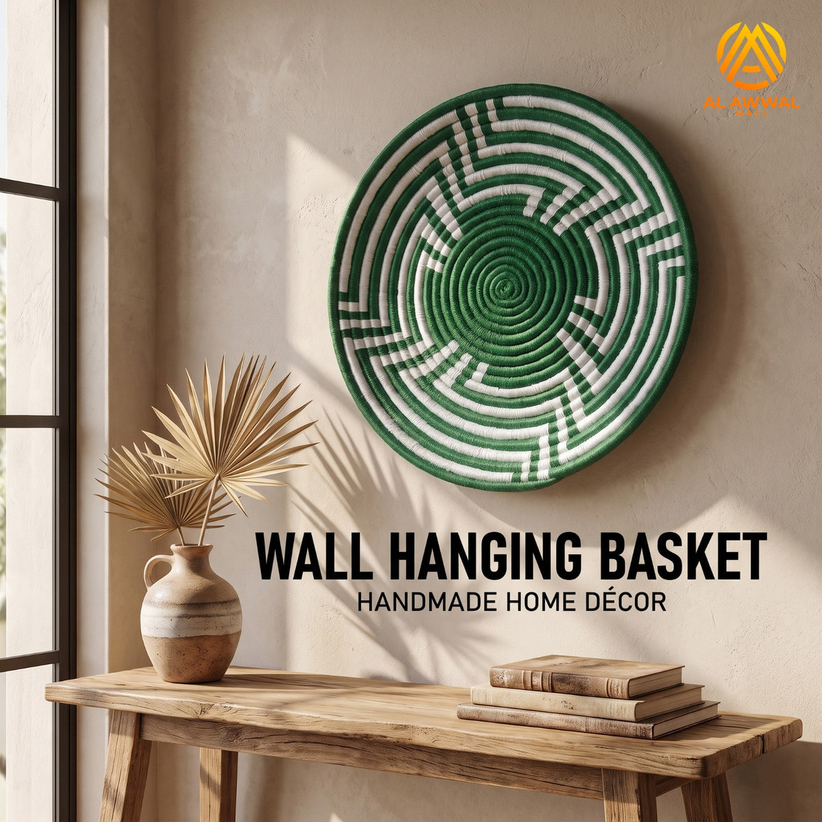 Aesthetic Green and White Wool-Covered Dried Leaf Wall Hanging